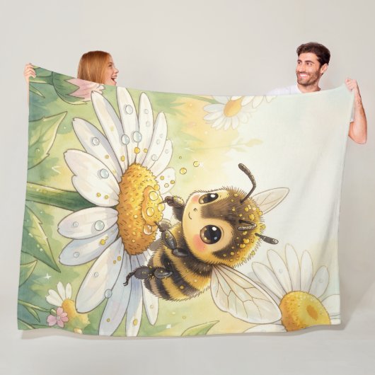 Golden Bumblebee in Bloom Dance Fleece Deken (In situ)