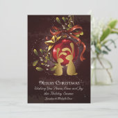 Golden Bunnies en Mistletoe Merry-kerstflat Feestdagenkaart (Staand voorkant)