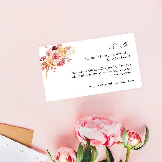 Golden Burgundy & Blush Pink Floral Details 2 Informatiekaartje