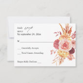 Golden Burgundy Blush Pink Floral no Meal RSVP (Voorkant)