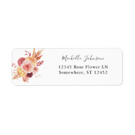 Golden Burgundy Blush Pink Floral Return Address Etiket