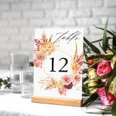 Golden Burgundy & Blush Pink Floral Table Number Kaart