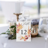 Golden Burgundy & Blush Pink Floral Table Number Kaart