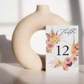 Golden Burgundy & Blush Pink Floral Table Number Kaart