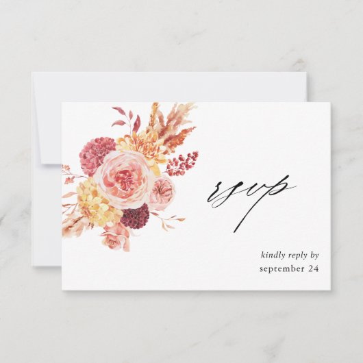 Golden Burgundy Blush Pink Floral w Meal RSVP 2 (Voorkant)