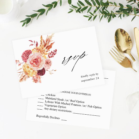 Golden Burgundy Blush Pink Floral w Meal RSVP 2