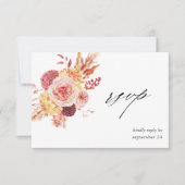 Golden Burgundy Blush Pink Floral w Meal RSVP 2 Kaartje (Voorkant)