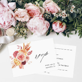 Golden Burgundy Blush Pink Floral w Meal RSVP 2 Kaartje