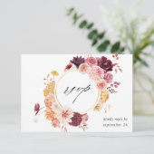 Golden Burgundy Blush Pink Floral w Meal RSVP Card (Staand voorkant)