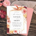 Golden Burgundy & Blush Pink Floral Wedding - Roze Kaart<br><div class="desc">Stuur je gasten een mooie trouwuitnodiging met je prachtige gouden Bourgogne & Blush Pink Floral - Roze bruiloft.</div>