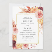 Golden Burgundy en Blush Pink Floral Wedding 2 Kaart (Voorkant)