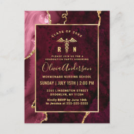 Golden Burgundy RN Graduation Party Invitation Briefkaart