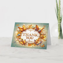 Golden Butterflies & Blossoms Bedankt Card - Cus