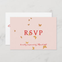 GOLDEN BUTTERFLIES BRUILOFT RSVP KAART