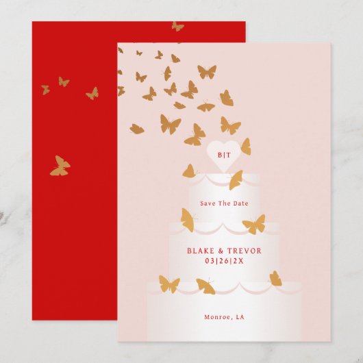 GOLDEN BUTTERFLIES & CAKE BEWAAR DE DATUM KAART (Voorkant / Achterkant)