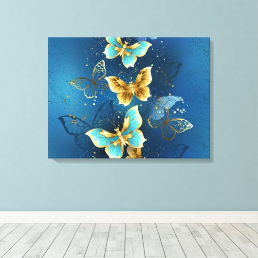 Golden butterflies canvas afdruk (Insitu (Houten vloer))