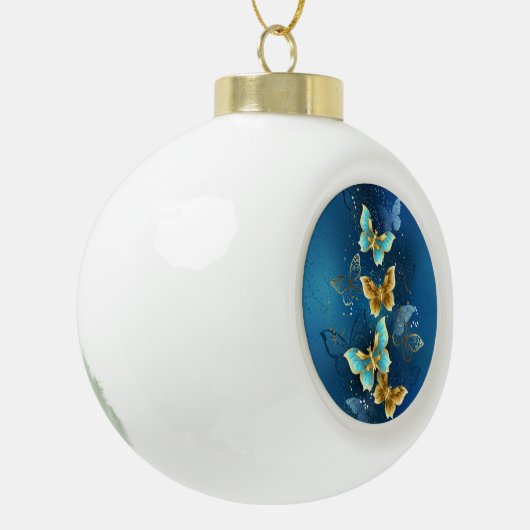 Golden butterflies keramische bal ornament (Links)