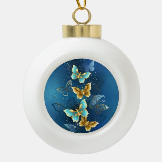 Golden butterflies keramische bal ornament (Voorkant)