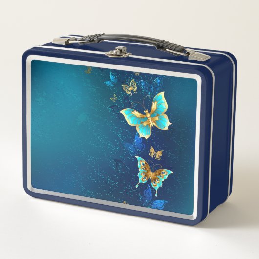 Golden Butterflies op een blauwe achtergrond (Voorkant)