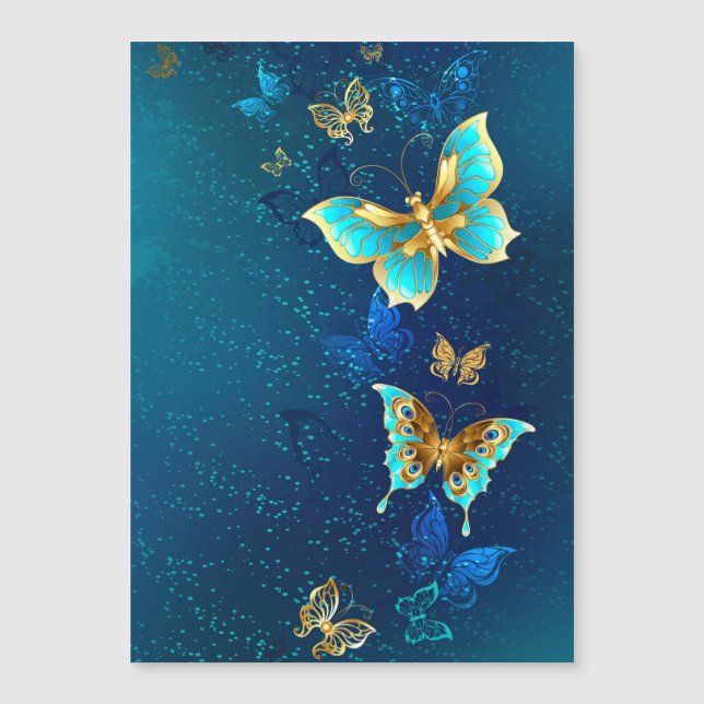 Golden Butterflies op een blauwe achtergrond (Voorkant)