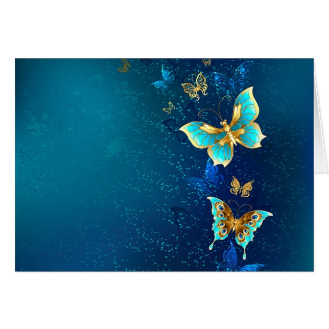 Golden Butterflies op een blauwe achtergrond (Voorkant Horizontaal)