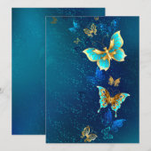 Golden Butterflies op een blauwe achtergrond Aankondiging (Voorkant / Achterkant)