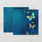 Golden Butterflies op een blauwe achtergrond Aankondiging (Voorkant / Achterkant)