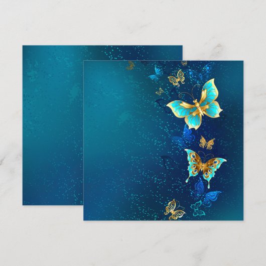 Golden Butterflies op een blauwe achtergrond Aankondiging (Voorkant / Achterkant)