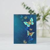 Golden Butterflies op een blauwe achtergrond Aankondiging (Staand voorkant)