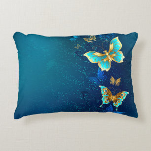 Golden Butterflies op een blauwe achtergrond Accent Kussen