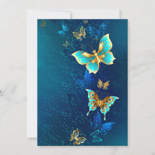 Golden Butterflies op een blauwe achtergrond Advieskaart