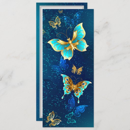 Golden Butterflies op een blauwe achtergrond Advieskaart (Voorkant / Achterkant)