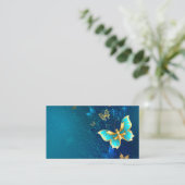 Golden Butterflies op een blauwe achtergrond Advieskaart (Staand voorkant)