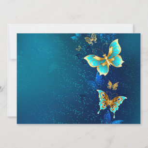 Golden Butterflies op een blauwe achtergrond Advieskaart