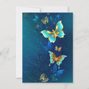 Golden Butterflies op een blauwe achtergrond Advieskaart
