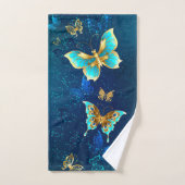 Golden Butterflies op een blauwe achtergrond Bad Handdoek (Handdoek)