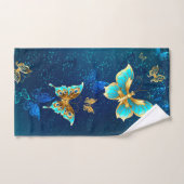 Golden Butterflies op een blauwe achtergrond Bad Handdoek (Handdoek)
