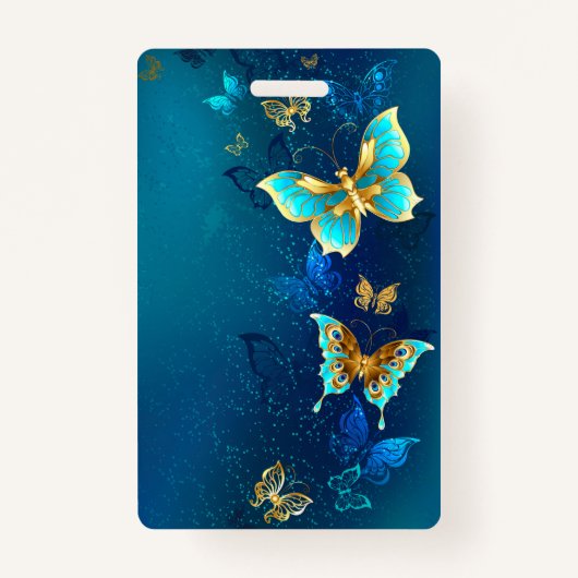 Golden Butterflies op een blauwe achtergrond Badge (Voorkant)