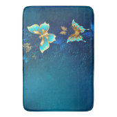 Golden Butterflies op een blauwe achtergrond Badmat (Voorkant Verticaal)