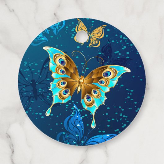 Golden Butterflies op een blauwe achtergrond Bedankjes Labels (Achterkant)