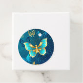 Golden Butterflies op een blauwe achtergrond Bedankjes Labels (In situ)