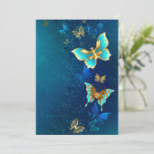 Golden Butterflies op een blauwe achtergrond Bedankkaart (Staand voorkant)