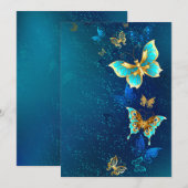 Golden Butterflies op een blauwe achtergrond Bedankkaart (Voorkant / Achterkant)
