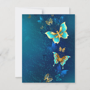 Golden Butterflies op een blauwe achtergrond Bedankkaart