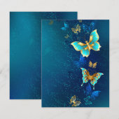 Golden Butterflies op een blauwe achtergrond Bedankkaart (Voorkant / Achterkant)
