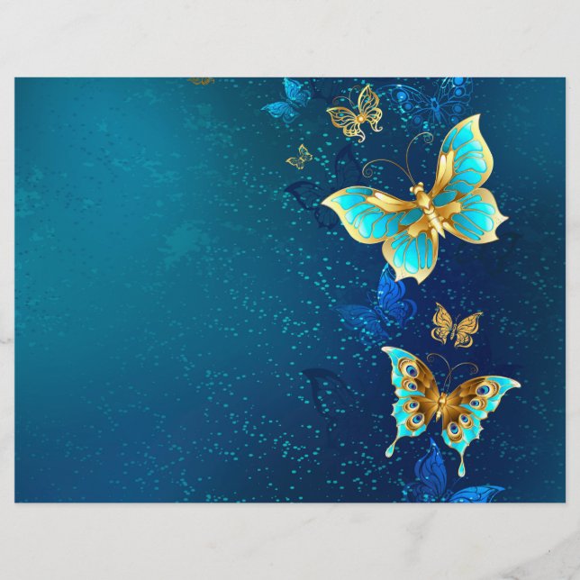 Golden Butterflies op een blauwe achtergrond Briefhoofd (Voorkant)
