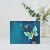 Golden Butterflies op een blauwe achtergrond Briefkaart (Staand voorkant)
