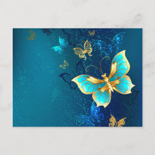 Golden Butterflies op een blauwe achtergrond Briefkaart