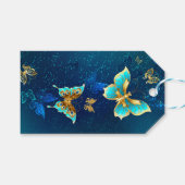 Golden Butterflies op een blauwe achtergrond Cadeaulabel (Voorkant (Horizontaal))