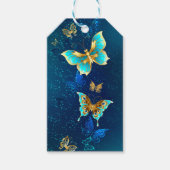 Golden Butterflies op een blauwe achtergrond Cadeaulabel (Voorkant)